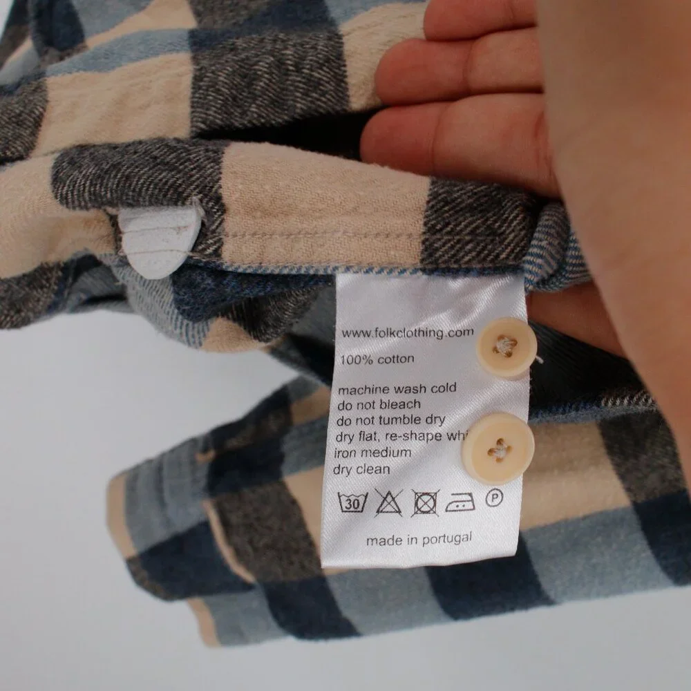 FOLK flannel shirt men's 2 long sleeve button down plaid cotton one pocket